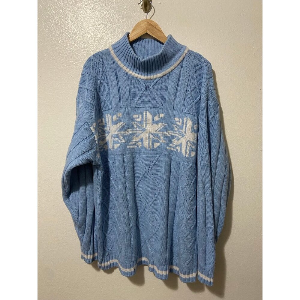 Vintage Unisex‎ Southpole Blue and White Snowflake Holiday Sweater Size XL
